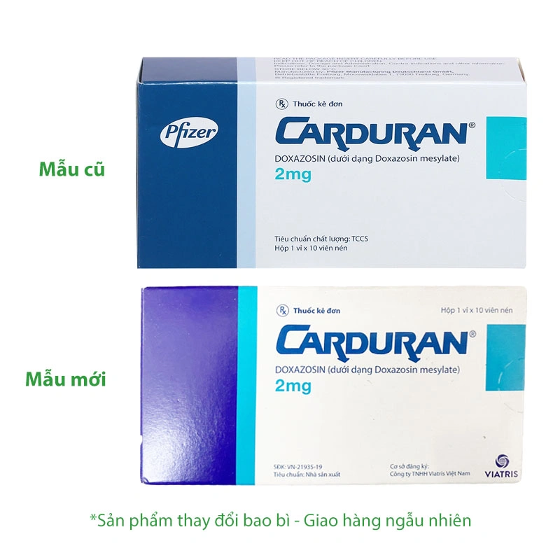 Carduran 2mg trị tăng huyết áp, u xơ tuyến tiền liệt (1 vỉ x 10 viên) - 