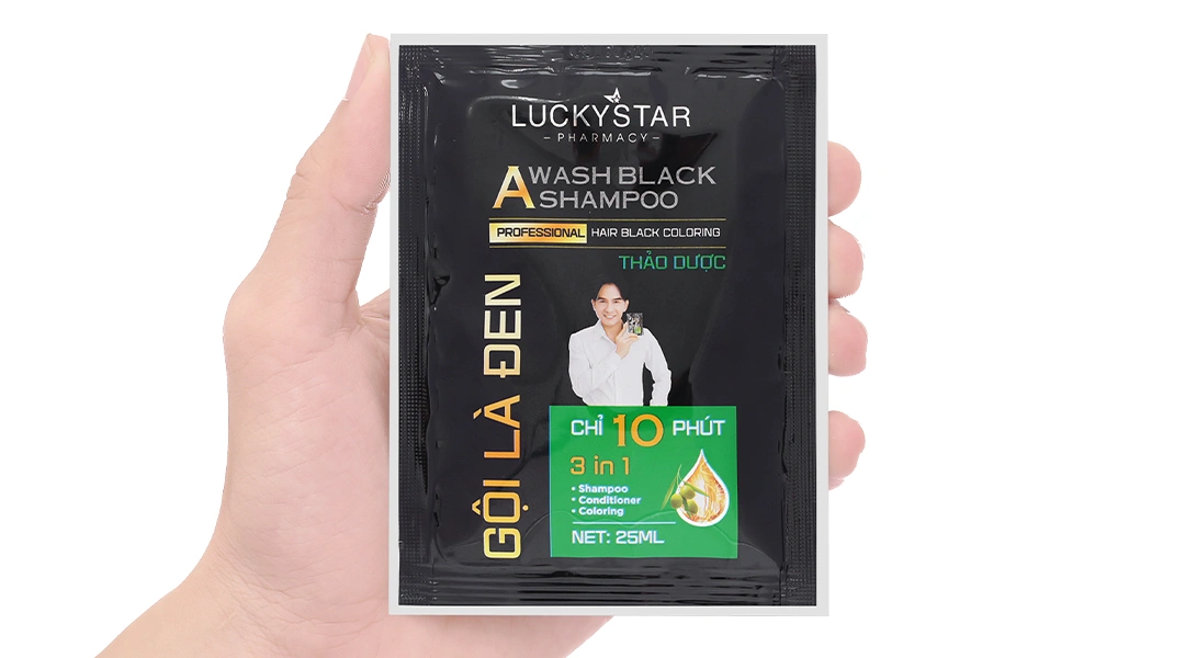 Dầu gội đen Lucky Star phủ bạc làm đen tóc gói 25ml - 3