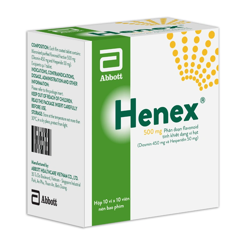 Henex 500mg trị triệu chứng suy tĩnh mạch, bệnh trĩ cấp và mạn tính (10 vỉ x 10 viên) - 1