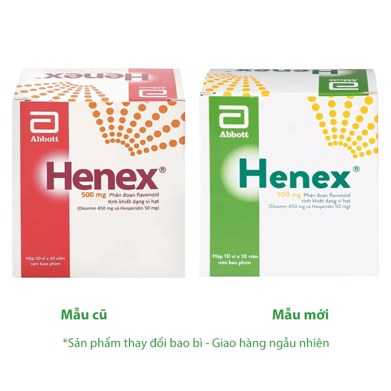 Henex 500mg trị triệu chứng suy tĩnh mạch, bệnh trĩ cấp và mạn tính (10 vỉ x 10 viên) - 