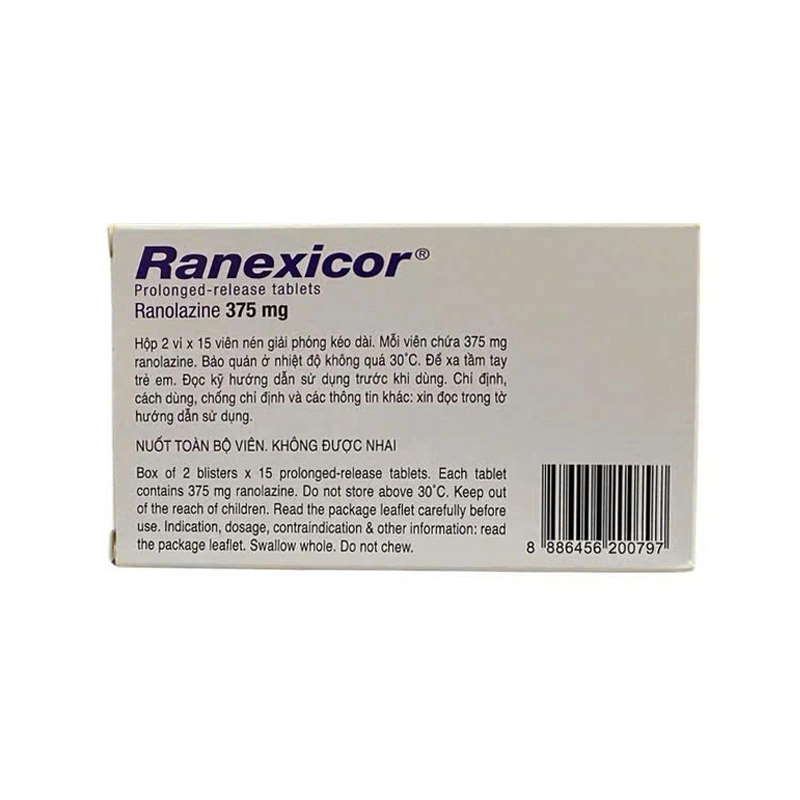 Ranexicor 375mg phối hợp điều trị triệu chứng đau thắt ngực ổn định (2 vỉ x 15 viên) - 1
