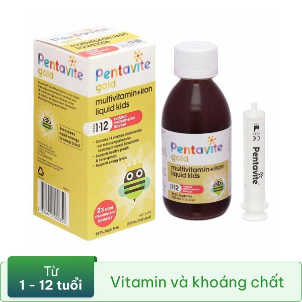 Pentavite Gold Multivitamin + Iron Liquid Kids bổ sung vitamin và khoáng chất