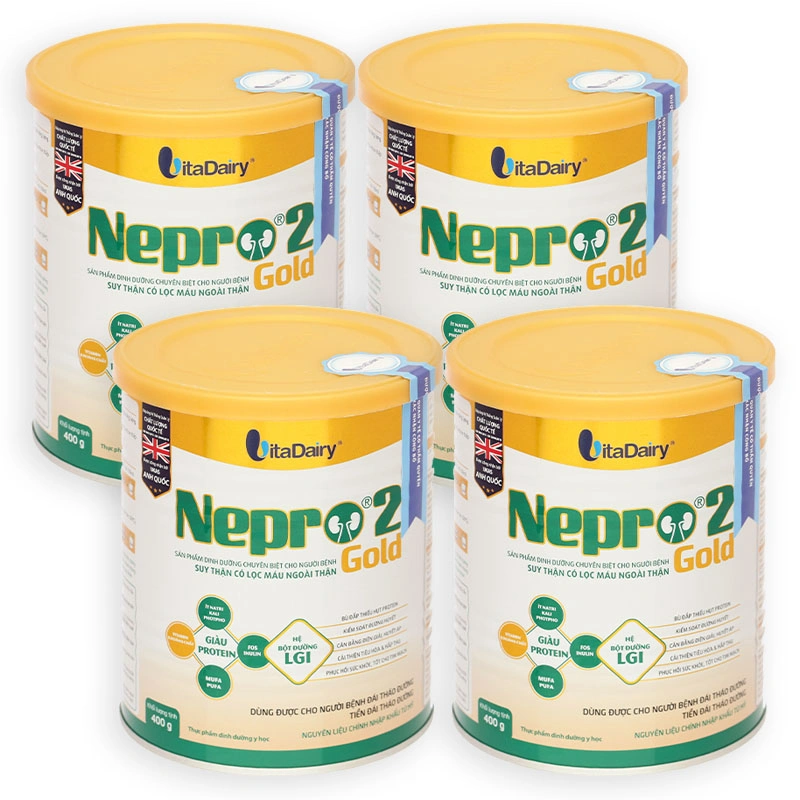 Combo 4 lon Sữa bột Nepro 2 Gold dành cho người bệnh thận có lọc máu