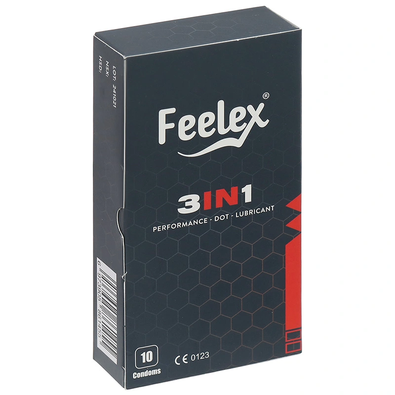 Bao cao su Feelex 3 in 1 gân nổi, có gai hộp 10 cái - 