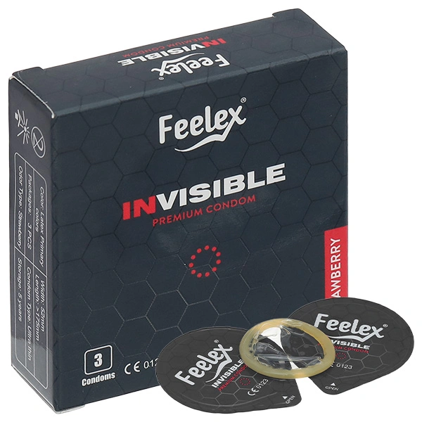 Bao cao su Feelex Invisible hương dâu, siêu mỏng 52mm