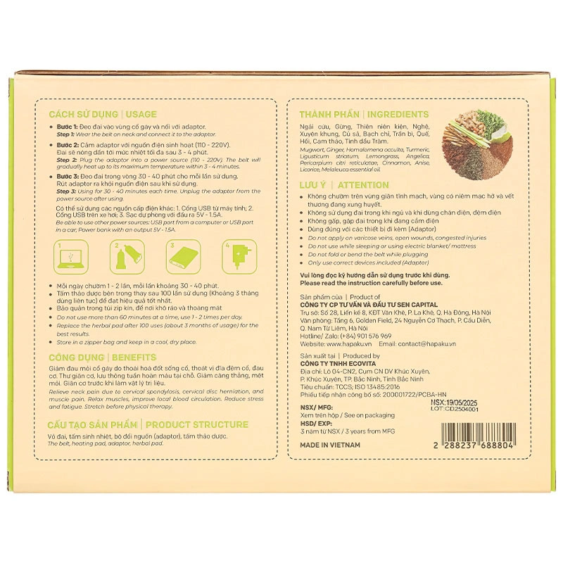 Đai chườm thảo dược nóng bằng điện Hapaku cho cổ vai gáy - 10