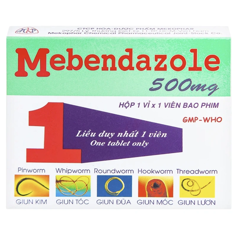 Mebendazole Mekophar 500mg điều trị nhiễm giun (1 vỉ x 1 viên) - 