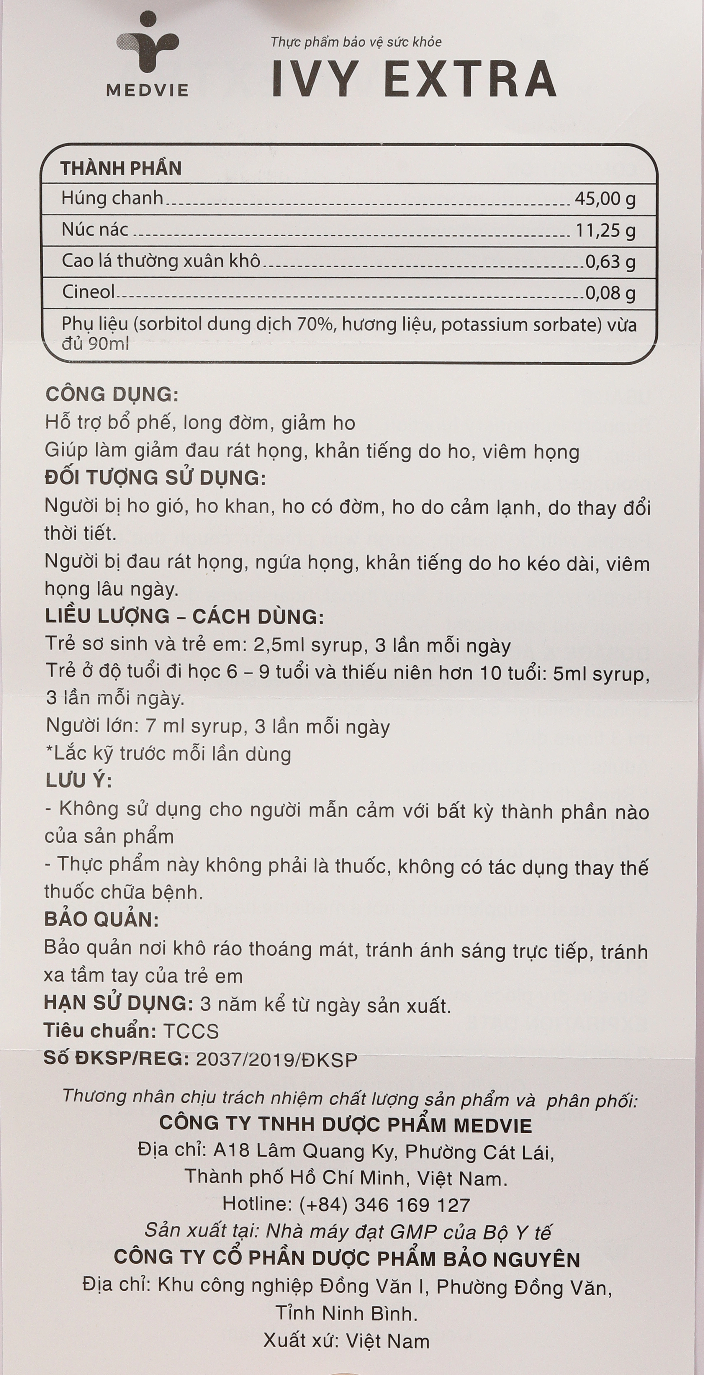 Ivy Extra hỗ trợ giảm ho, long đờm chai 90ml - 33