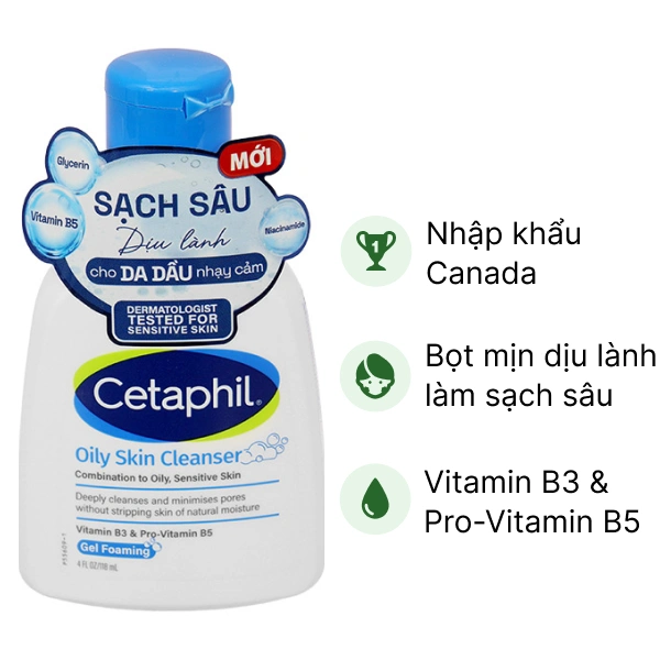Sữa rửa mặt Cetaphil Oily Skin Cleanser dịu lành cho da dầu, nhạy cảm