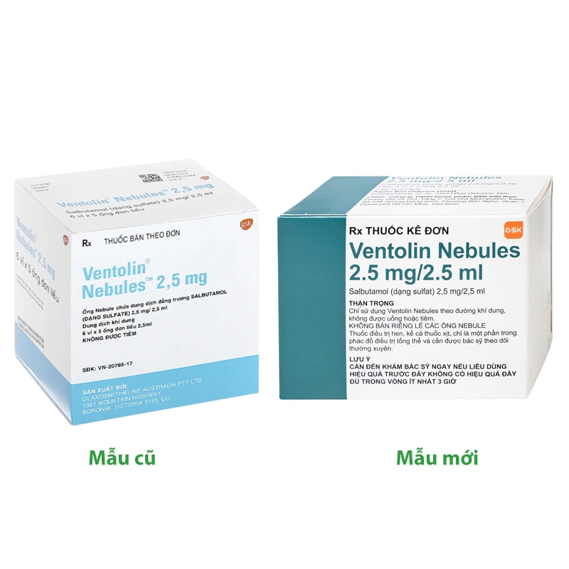 Dung dịch khí dung Ventolin Nebules 2.5mg điều trị, ngừa co thắt phế quản (20 ống x 2.5ml) - 