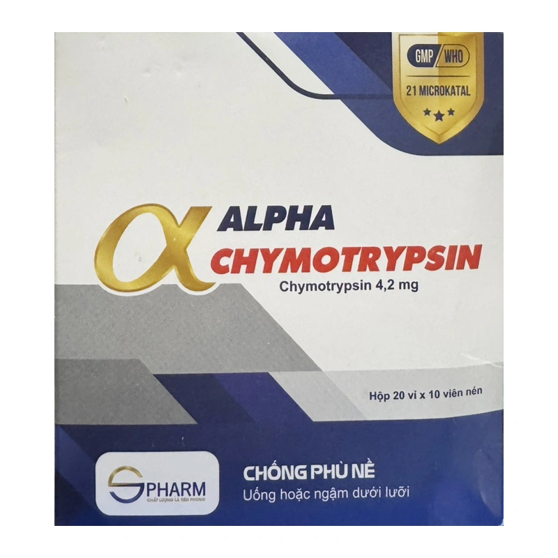 Alphachymotrypsin 4.2mg S.Pharm giúp giảm phù nề sau chấn thương, phẫu thuật hoặc bỏng (20 vỉ x 10 viên) - 