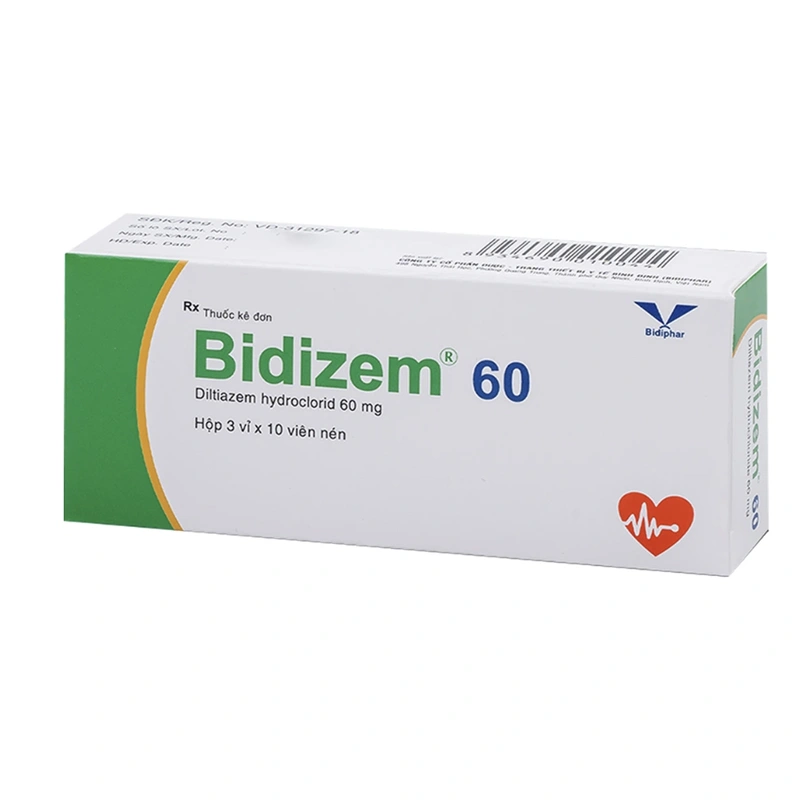 Bidizem 60 phòng ngừa và điều trị lâu dài cơn đau thắt ngực (3 vỉ x 10 viên) - 