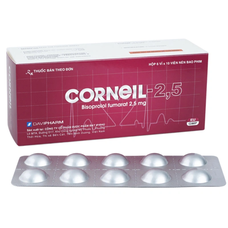 Corneil-2.5 điều trị tăng huyết áp, đau thắt ngực (6 vỉ x 10 viên) - 