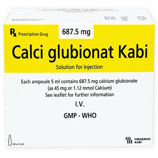 Dung dịch Calci Glubionat Kabi 687.5mg/5ml điều trị hạ calci huyết