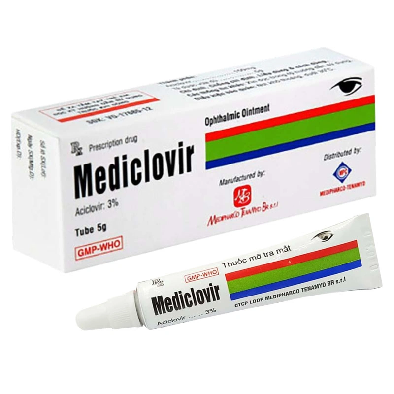 Thuốc mỡ tra mắt Mediclovir 3% điều trị viêm giác mạc do virus herpes simplex tuýp 5g - 