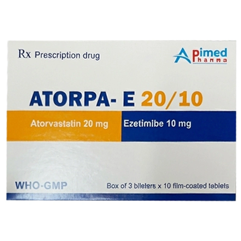 Atorpa - E 20/10 phòng ngừa bệnh tim mạch và trị tăng cholesterol máu (3 vỉ x 10 viên) - 
