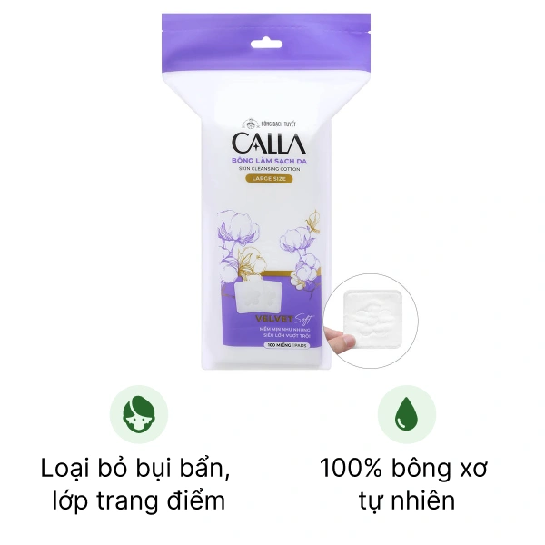 Bông tẩy trang Calla mềm mịn dạng vuông lớn
