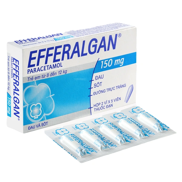 Viên đặt trực tràng Efferalgan 150mg giúp giảm đau, hạ sốt