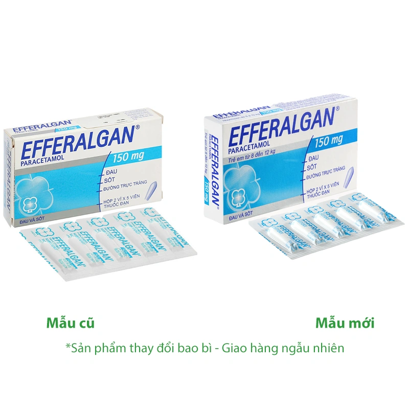 Viên đặt trực tràng Efferalgan 150mg giúp giảm đau, hạ sốt (2 vỉ x 5 viên) - 