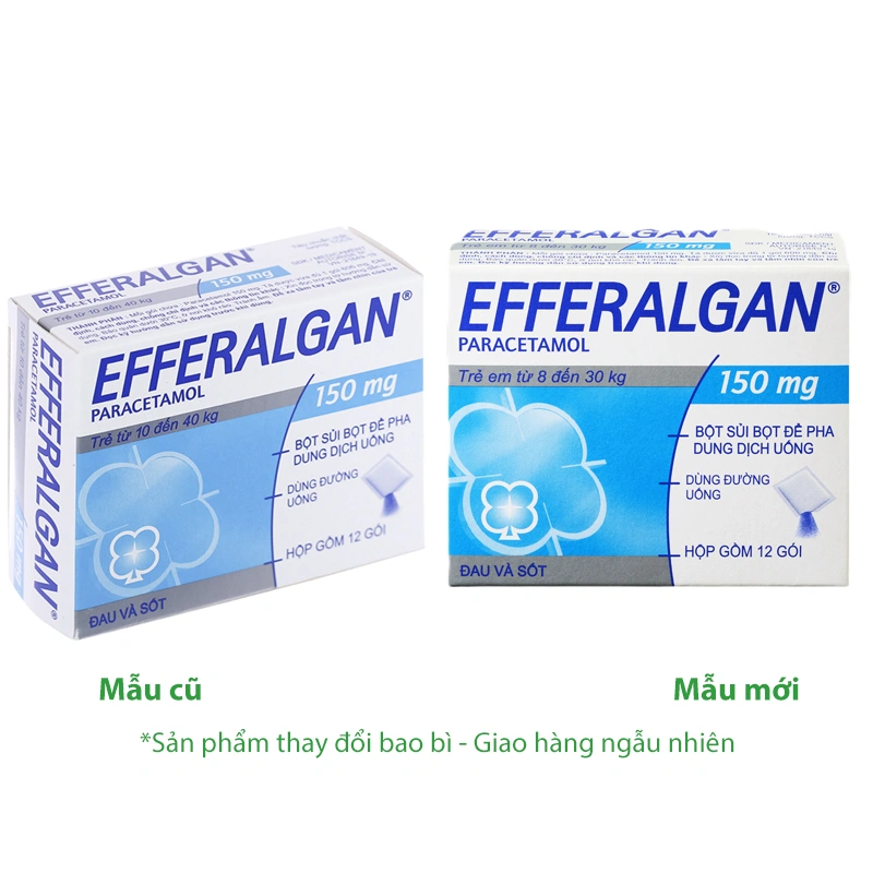 Bột sủi Efferalgan 150mg giảm đau từ nhẹ đến vừa, hạ sốt (12 gói x 0.606g) - 