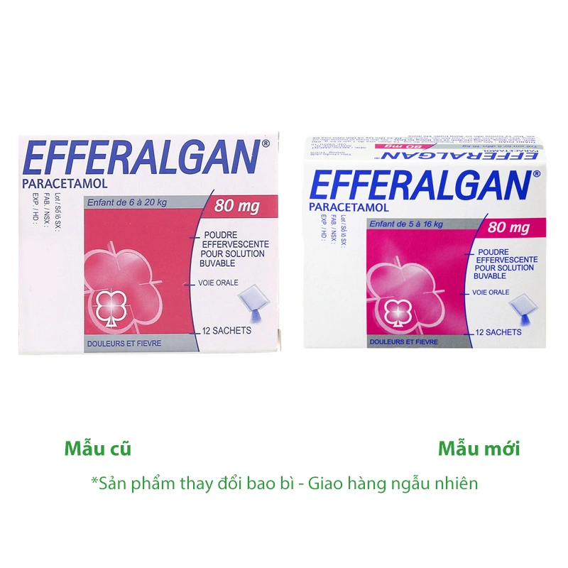 Bột sủi Efferalgan 80mg giúp giảm đau, hạ sốt hộp 12 gói - 