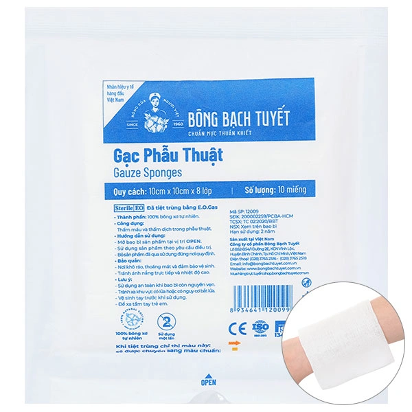 Gạc y tế Bông Bạch Tuyết (10cm x 10cm x 8 lớp)