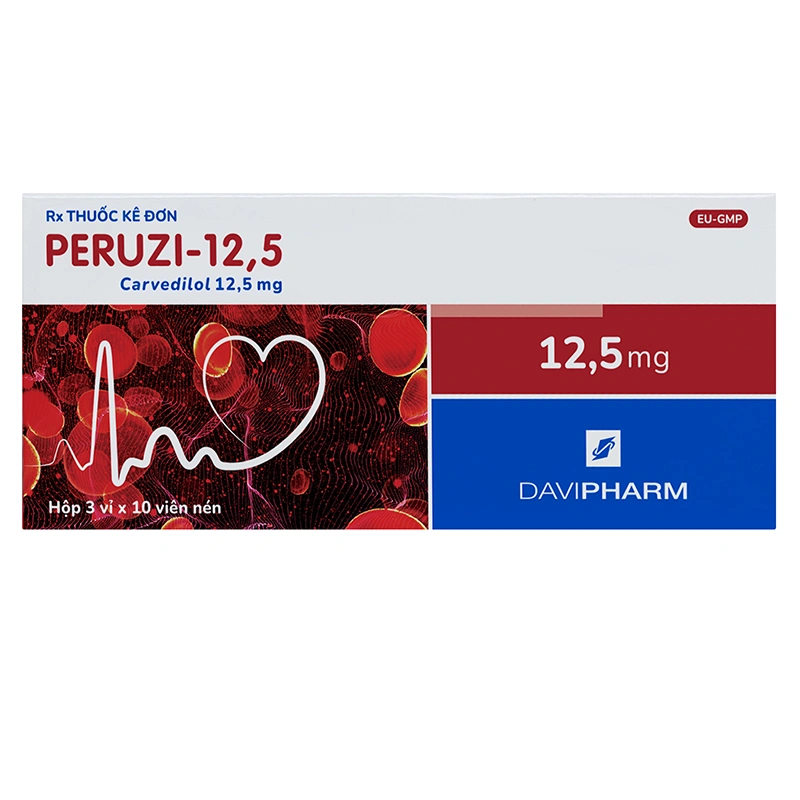 Peruzi 12.5mg điều trị tăng huyết áp, đau thắt ngực (3 vỉ x 10 viên) - 
