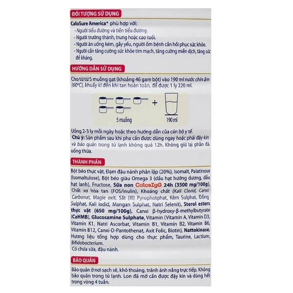COMBO 2 lon Sữa bột Calosure America+ dành cho người tiểu đường 800g - 6