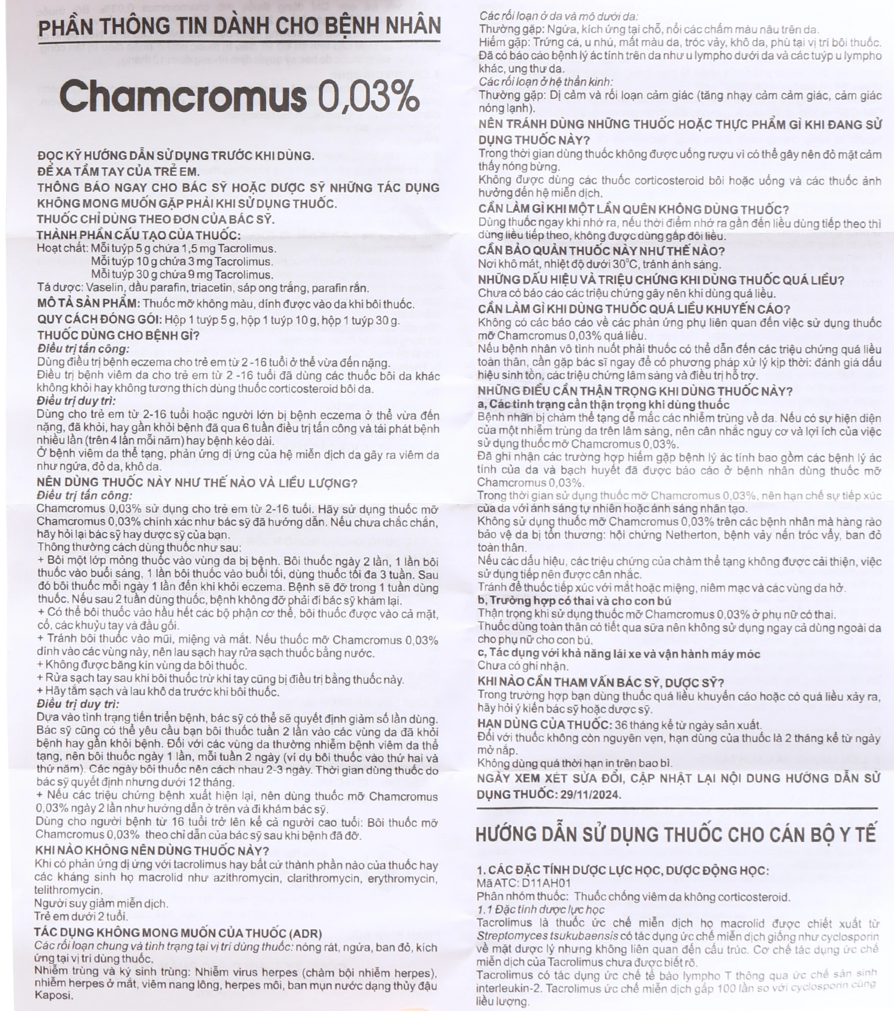 Kem bôi Chamcromus 0,03% điều trị viêm da vừa đến nặng tuýp 10g - 9