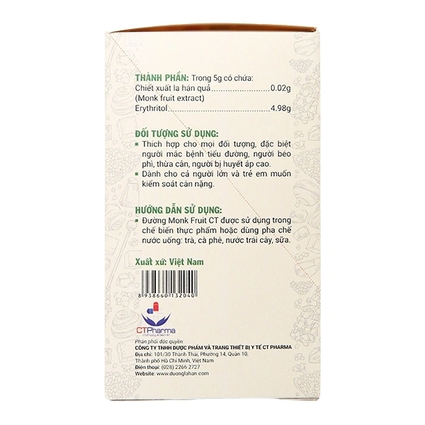 Đường Monk Fruit Ct Hộp 20 Gói x 5G - 
