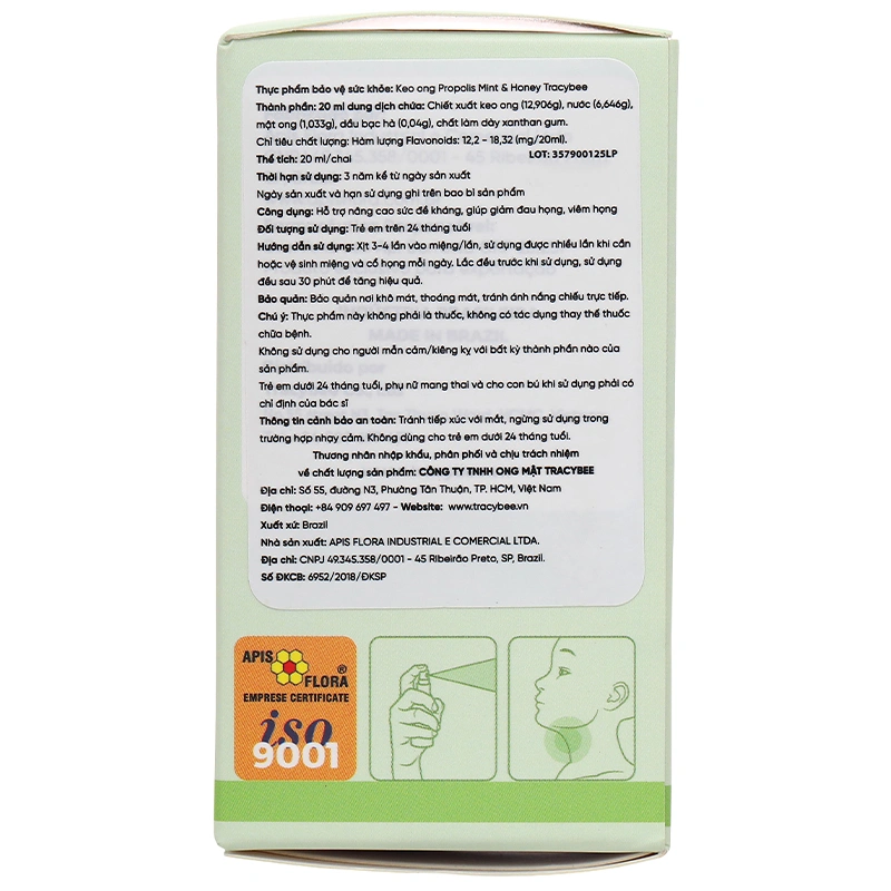 Xịt họng Keo ong Propolls Mint &Honey Tracybee giảm đau họng chai 20ml - 2