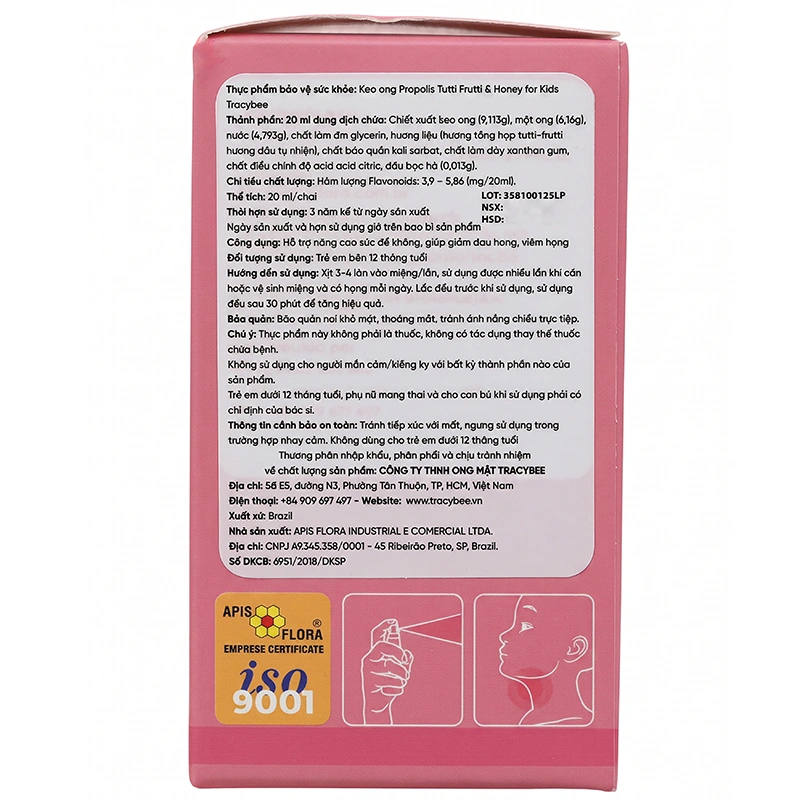 Xịt họng Keo ong Propolls Tutti Frutti &Honey for Kids Tracybee giảm ho và đau họng chai 20ml - 1
