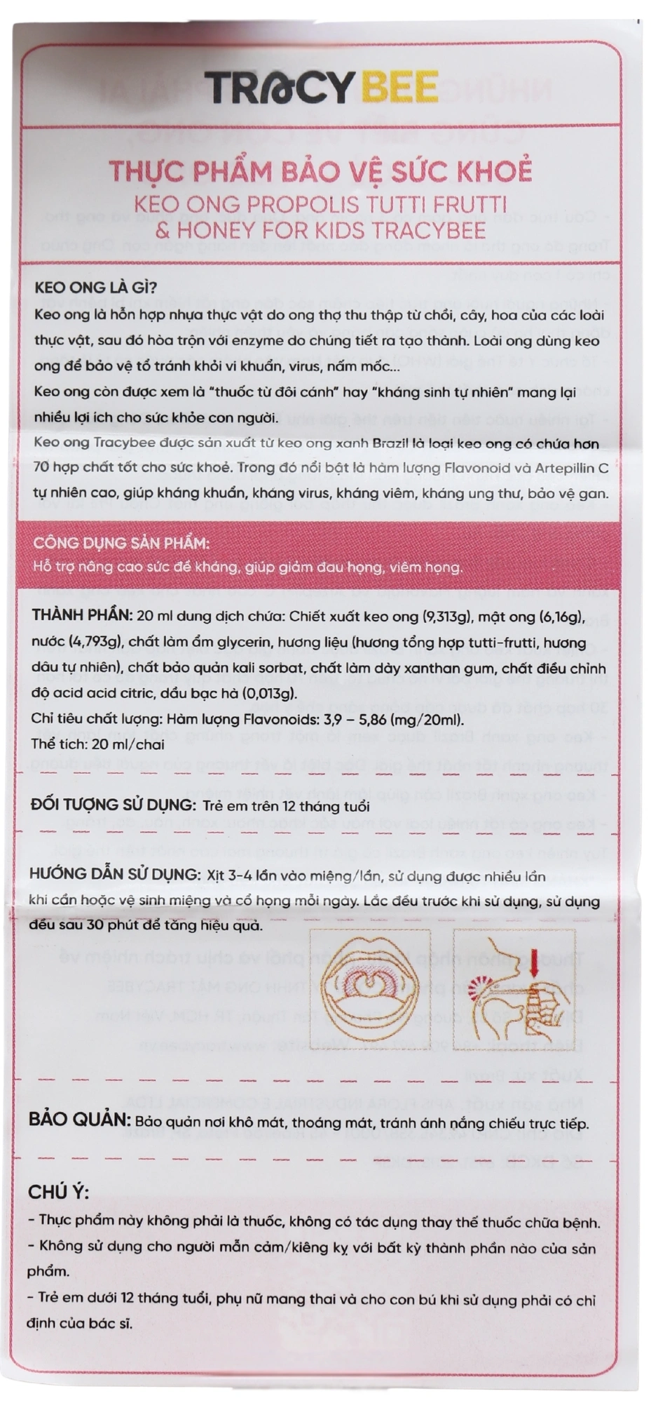 Xịt họng Keo ong Propolls Tutti Frutti &Honey for Kids Tracybee giảm ho và đau họng chai 20ml - 8