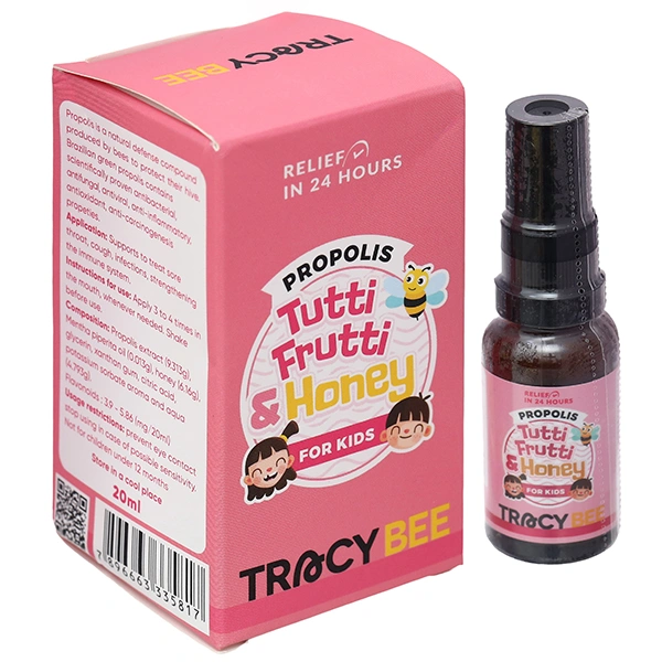 Xịt họng Keo ong Propolls Tutti Frutti &Honey for Kids Tracybee giảm ho và đau họng