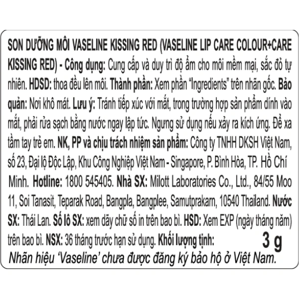 Son dưỡng môi VASELINE Kissing Red cung cấp và duy trì độ ẩm cho môi Thỏi 3gam - 3