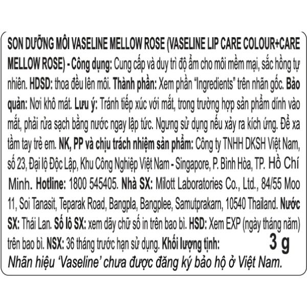 Son dưỡng môi VASELINE Mellow Rose cung cấp và duy trì độ ẩm cho môi Thỏi 3gam - 3