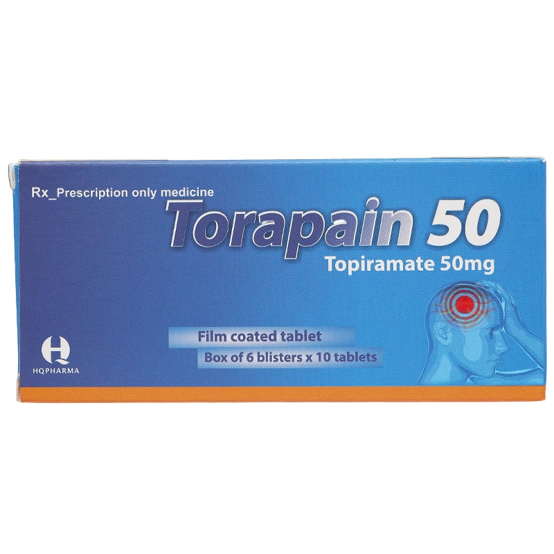 Torapain 50mg H/60V điều trị động kinh cục bộ, dự phòng đau nửa đầu hộp 60 viên - 