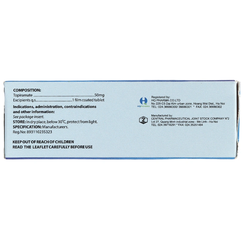 Torapain 50mg H/60V điều trị động kinh cục bộ, dự phòng đau nửa đầu hộp 60 viên - 1