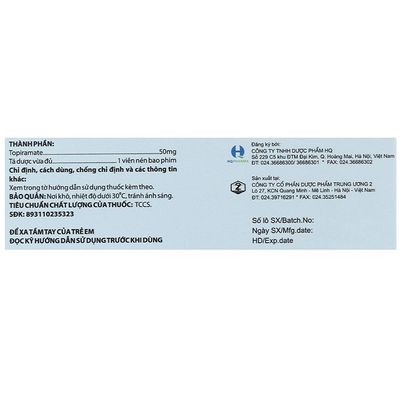 Torapain 50mg H/60V điều trị động kinh cục bộ, dự phòng đau nửa đầu hộp 60 viên - 7