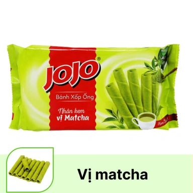 Bánh xốp ống nhân kem vị matcha Jojo gói 100g