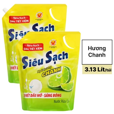 2 túi nước rửa chén Lix hương chanh 3.13 lít