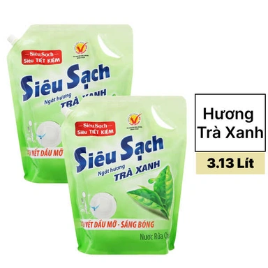2 túi nước rửa chén Lix trà xanh 3.13 lít