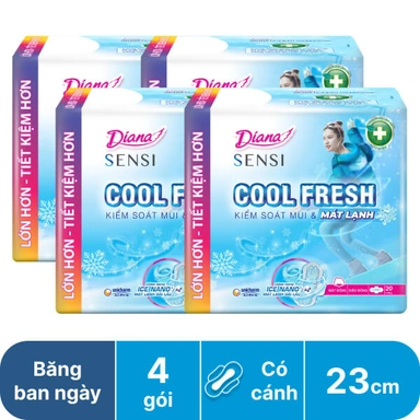 Lốc 4 gói băng ban ngày Diana Sensi Cool Fresh 23cm