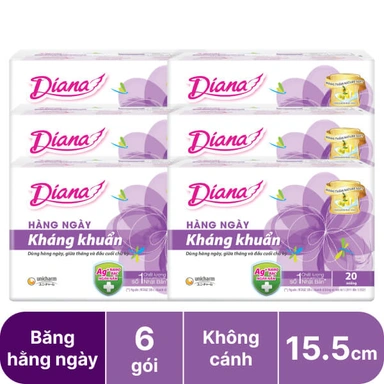 Lốc 6 gói  băng hàng ngày Diana Sensi kháng khuẩn 15.5cm