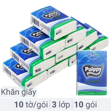 10 gói khăn giấy bỏ túi Pulppy 3 lớp 10 tờ