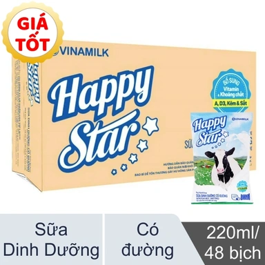 Thùng 48 bịch sữa dinh dưỡng có đường Vinamilk Happy Star 220ml