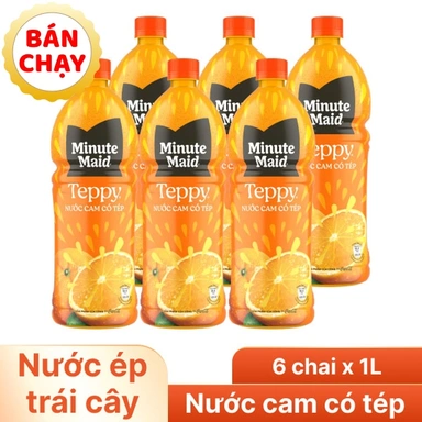 6 chai nước cam có tép Teppy 1 lít