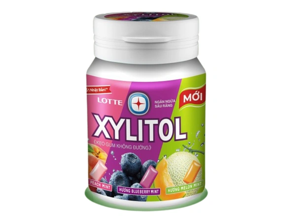 Kẹo gum không đường Lotte Xylitol hương trái cây hỗn hợp hũ 130.5g