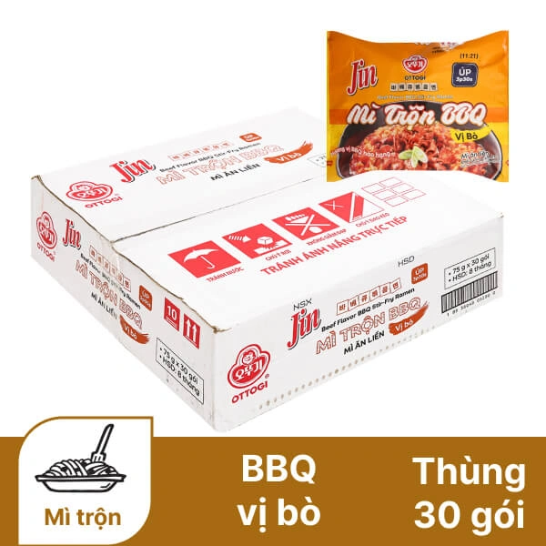 Thùng 30 gói mì trộn BBQ Ottogi bò 75g