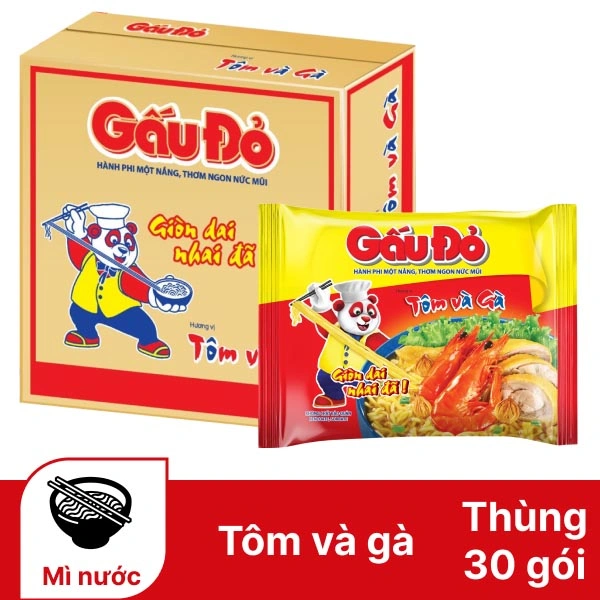 Thùng 30 gói mì Gấu Đỏ tôm gà 63g
